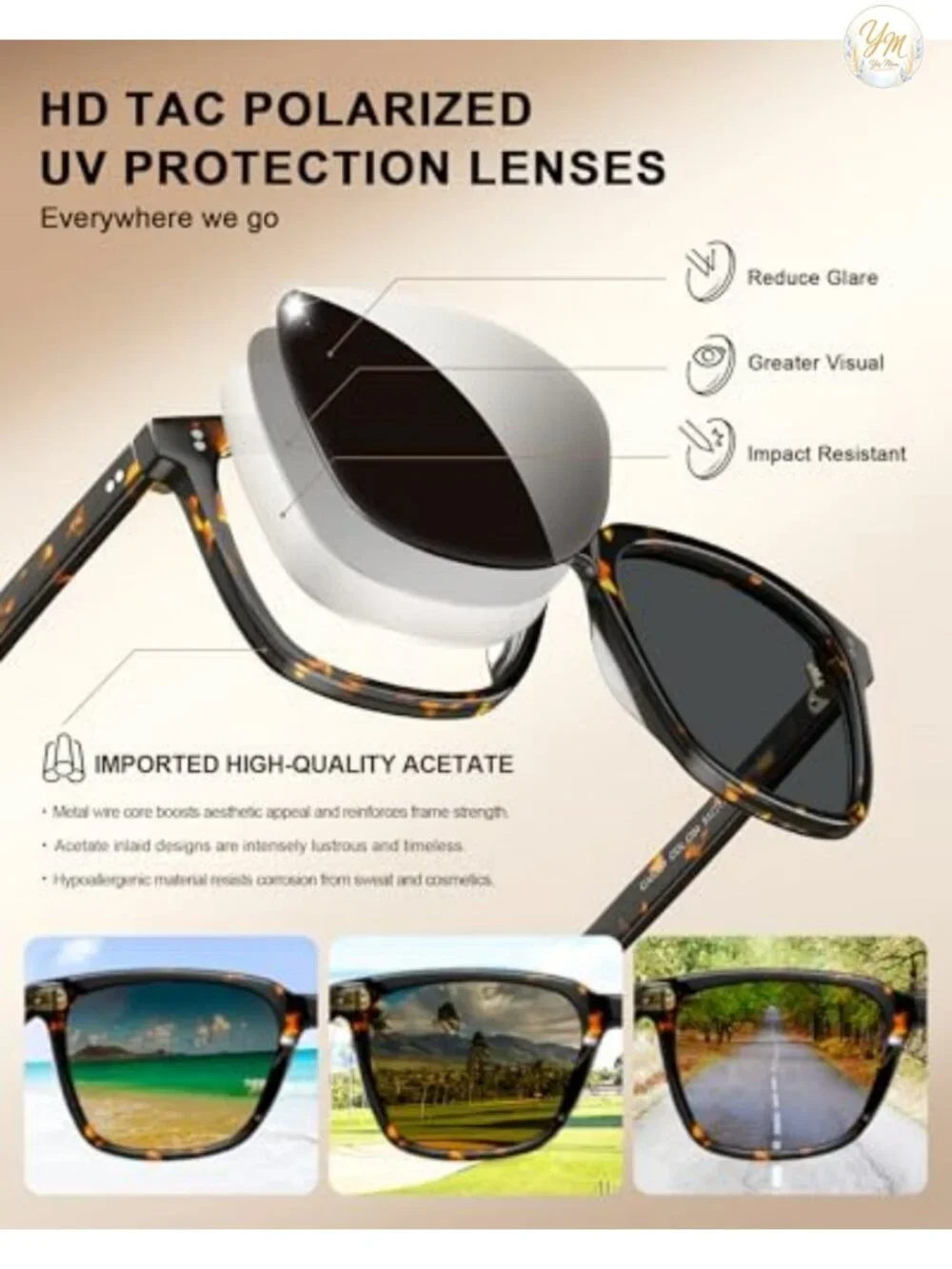 Handcrafted Acetate Polarized Sunglasses for Women UV400 Protection